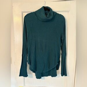 We The Free Deep Teal Cowl Neck Waffle Long Sleeve